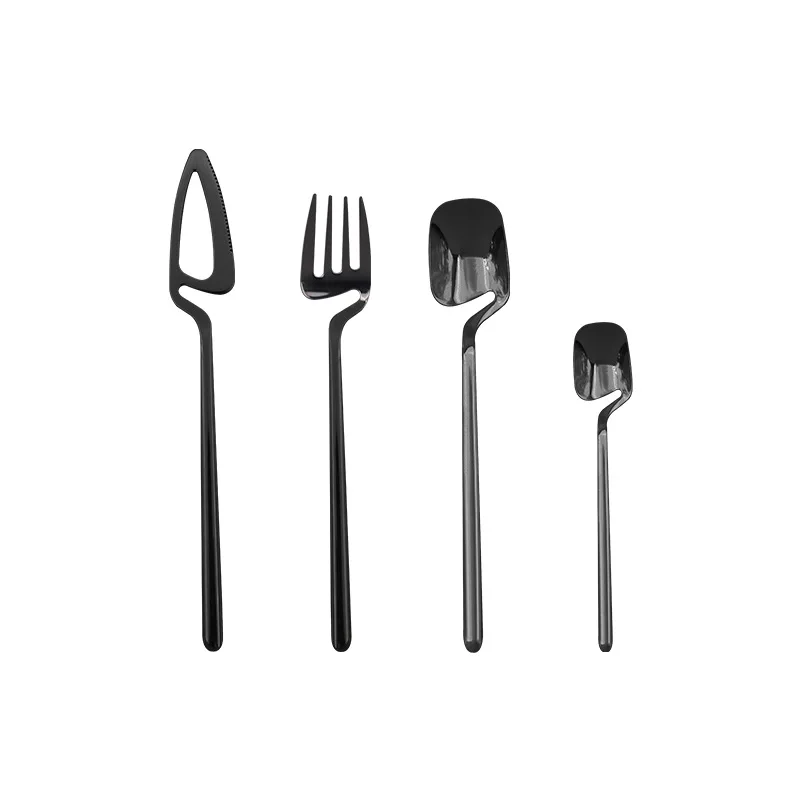 High Quality 304 Stainless Steel Cutlery Black Flatware Mirror Knife Fork Spoon Dessert Coffee Spoon Silverware For Restaurant