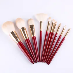 HZM Red Professional Makeup Brushes Set 10 PCS Private Label Custom Logo Luxury Glitter Makeup Brush Kit Travel Size with Bag