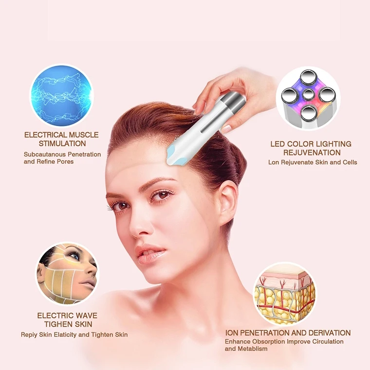 ems rf led light electric face massage machine vibration v face lift wrinkle remover ultrasonic facial massager