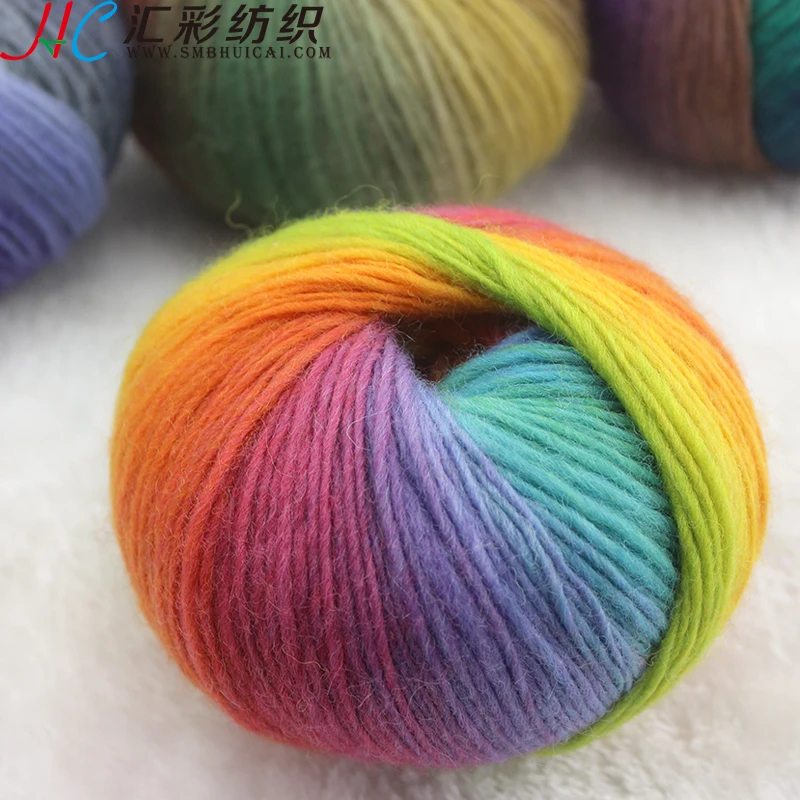 SMB Winter in stock 1/3.6Nm 50g ball wholesale 100% wool Long distance dyeing hand knitting rainbow yarn for shawl sweater