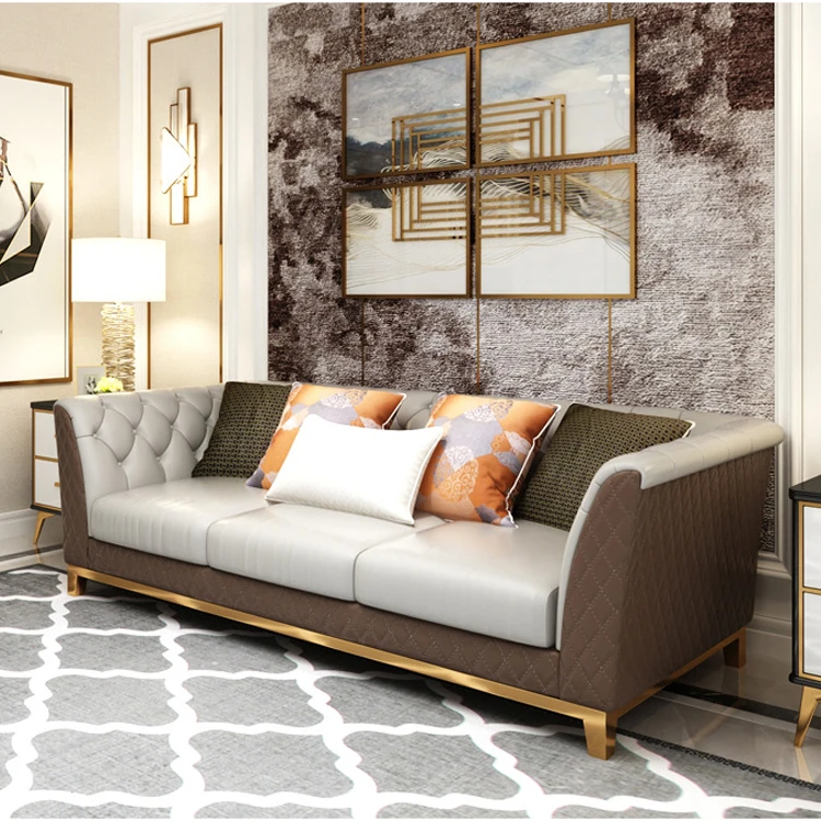New designs Luxury leather 3 2 1 seat combination sofa set living room L shaped couch sofas furniture