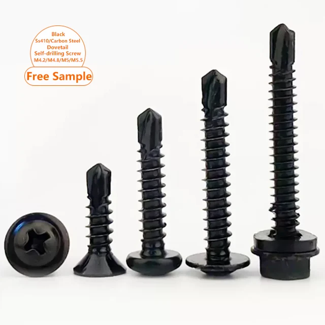 Iron Black Zinc Self-tapping Self-drilling Screws Black Steel Tile Nails Dovetail Self-drilling Wood Screws M4.2 M4.8 M5 M5.5