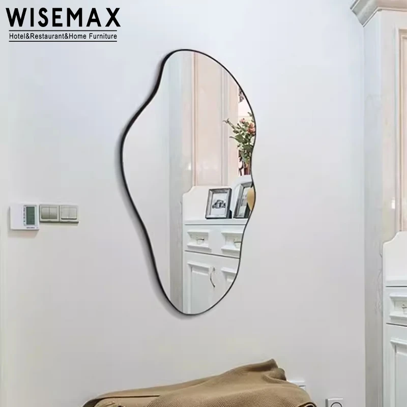 WISEMAX FURNITURE Elegant modern home decorative durable metal frame wall-mounted big irregular dressing mirror for living room