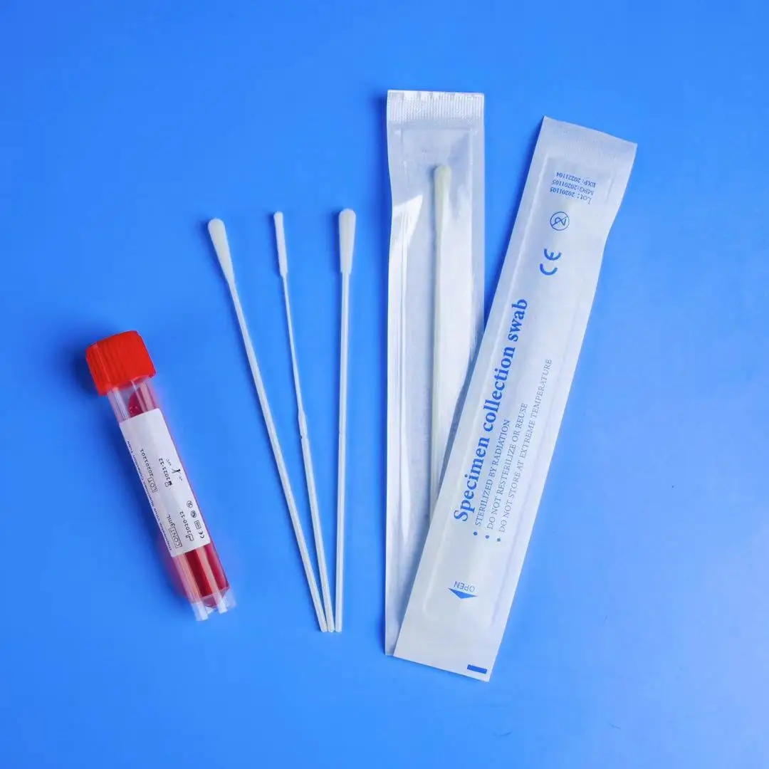 
China VTM nasopharyngeal sterile nasal throat nylon flocked swab specimen specimen collection pcr test 