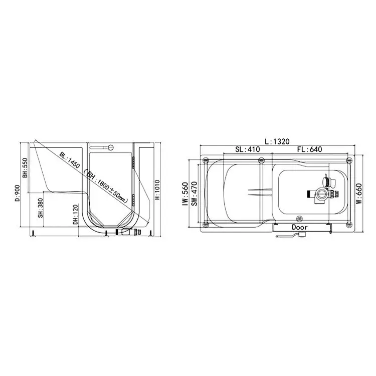 Acrylic Easy Step Accessible Air Jets Hydrotherapy portable bathtub for handicapped
