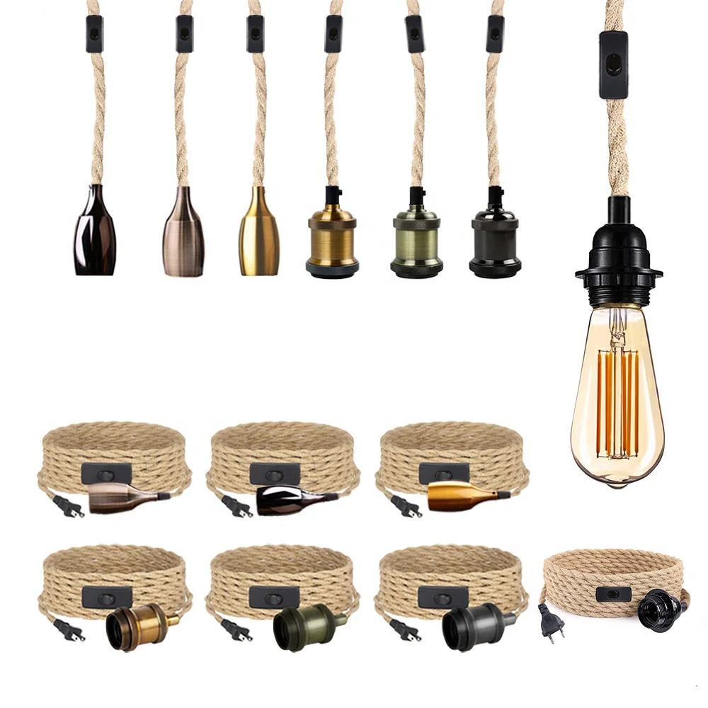 
DIY Cord Set 5M Twisted Hemp Rope Power Cord With American Two Prong Plug And On Off Switch 