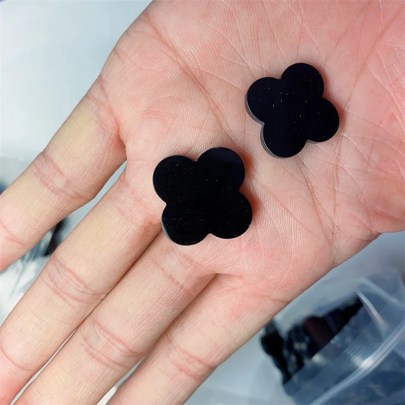 Искренние ювелирные изделия оптом натуральный черный агат оникс четыре листа в форме клевера драгоценный камень