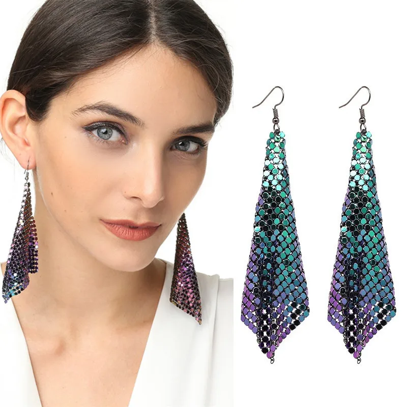 9 Colors Fashion Trend Shining Scales Aluminum Glitter Sequin Earrings 2022 Trend Statement Charm Earrings Jewelry