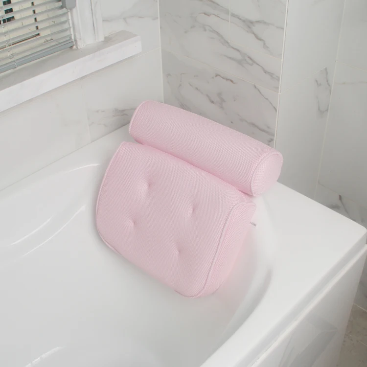 wholesale Luxury Breathable Non-Slip 3D Mesh bathtub pillow With 4 Suction Cups washable Back Neck bath pillow