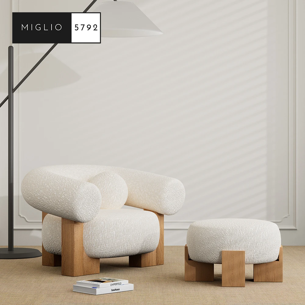 MIGLIO 5792 | Nordic Leisure Living Room Chair Home Furniture Ash Wood Armchair Modern Lounge Accent Hotel Lobby Sofa Chairs