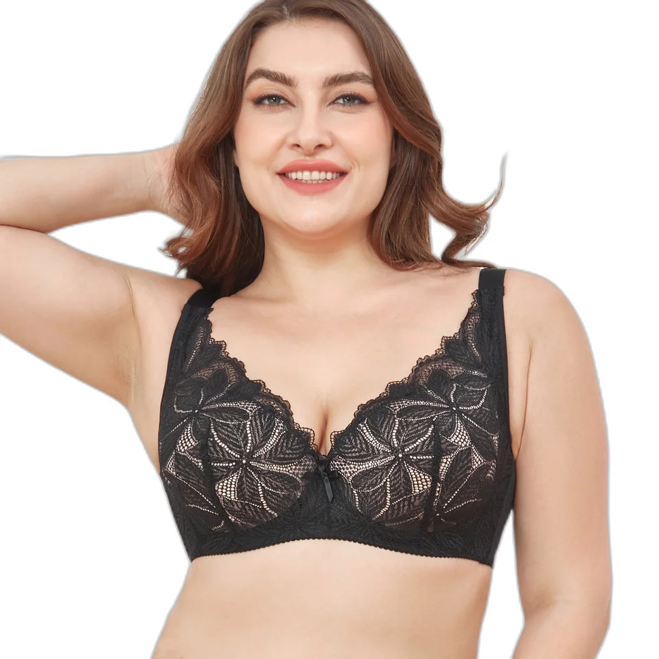 BOJIN Hot Selling Ladies Sexy Lace Nude Comfort Bras Beautiful Back Soft Fabric Lingerie Plus Size Women Gather Cup Black Bras