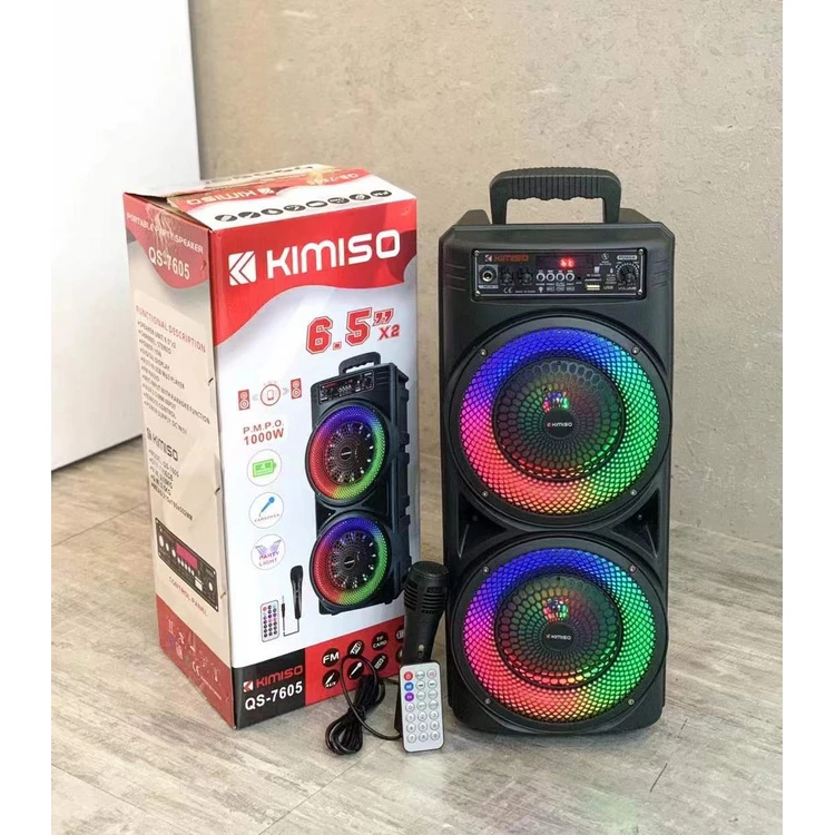 QS-7605 New Design Bass Speaker KIMISO Double 6.5inch Speaker Big TWS Plastic Speaker With Microphone