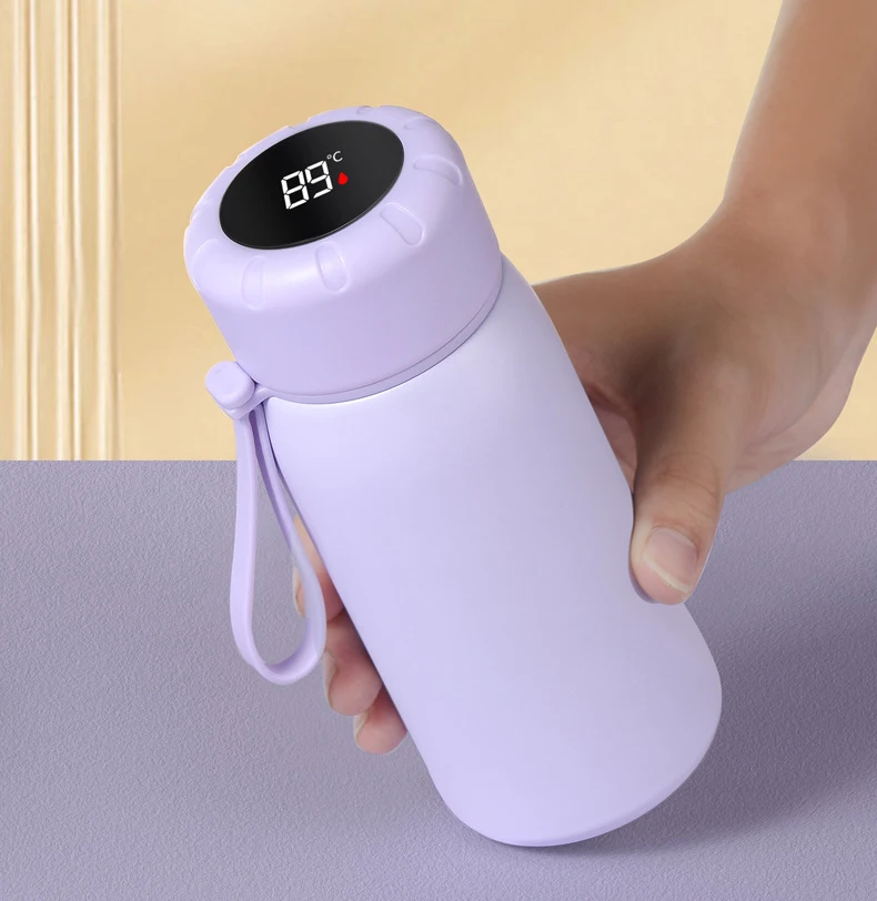 Beauchy 2025 Smart Water Bottles Student School 400Ml Stainless Steel Water Bottle With LED Display Lid