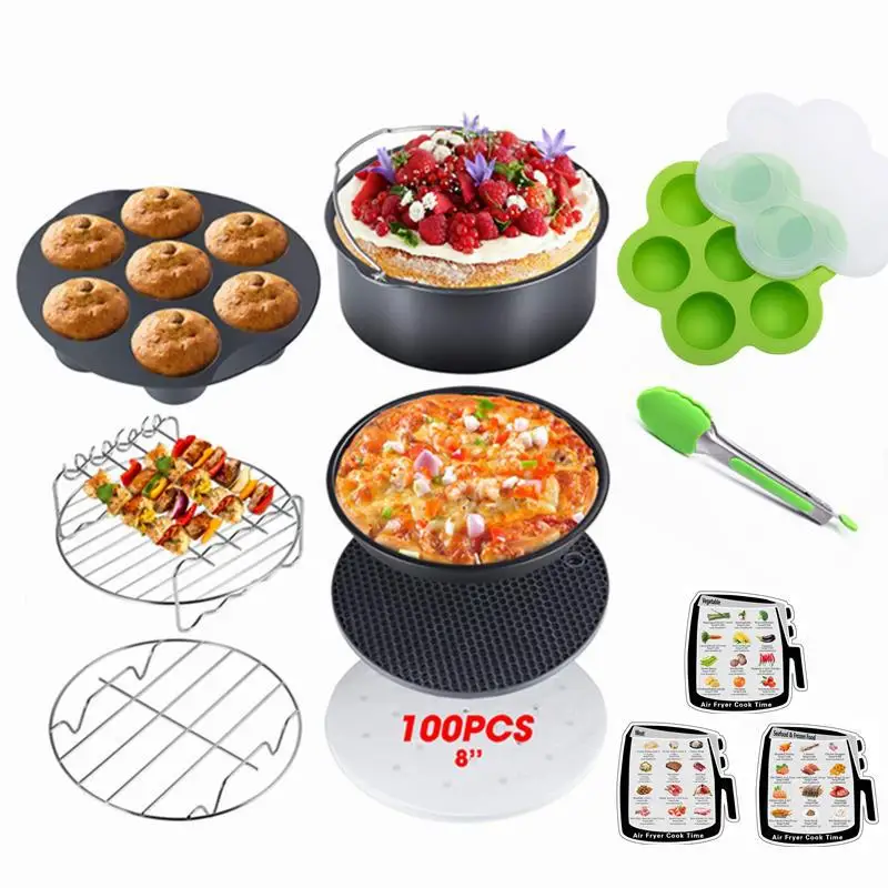 Air fryer accessory set 7 inch cake mold cake pan pizza tray steaming rack barbecue grill suitable for 3.2-5.8QT fryer