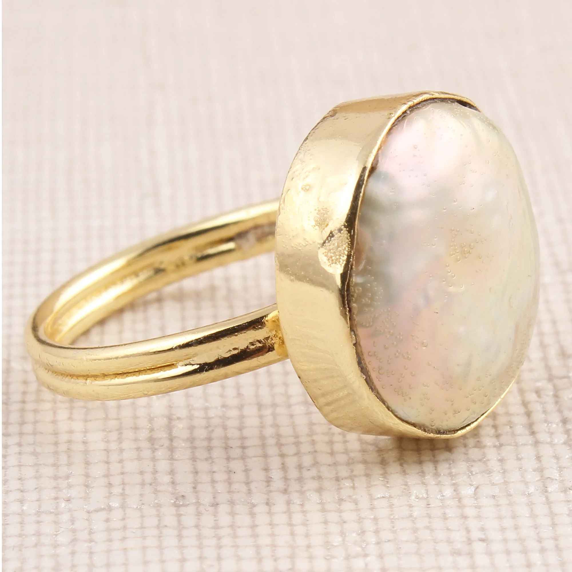 Natural Coin Pearl Yellow Gold Plated Rings For Women Girls