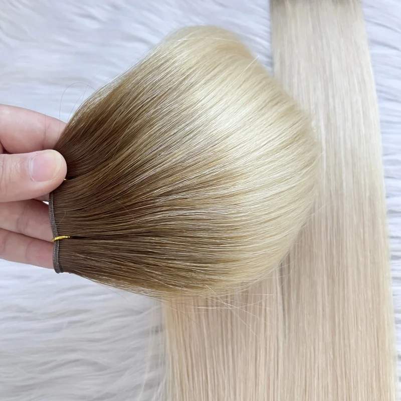 Emeda stock brown ombre ash blonde Invisible genius wefts raw russia virgin cuticle hair extensions