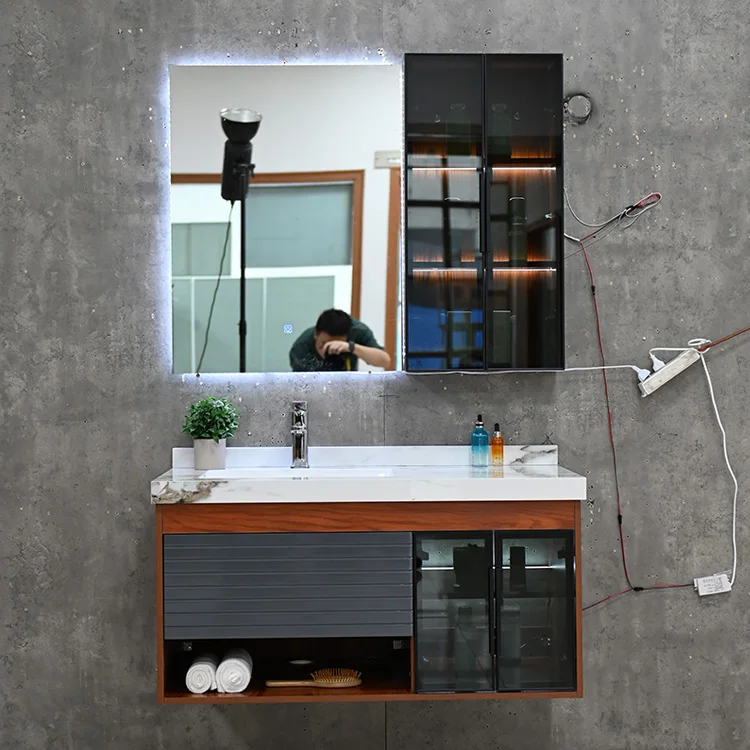 PVC NEW modern side cabinet hotel LED lighted mirror bath room vanity