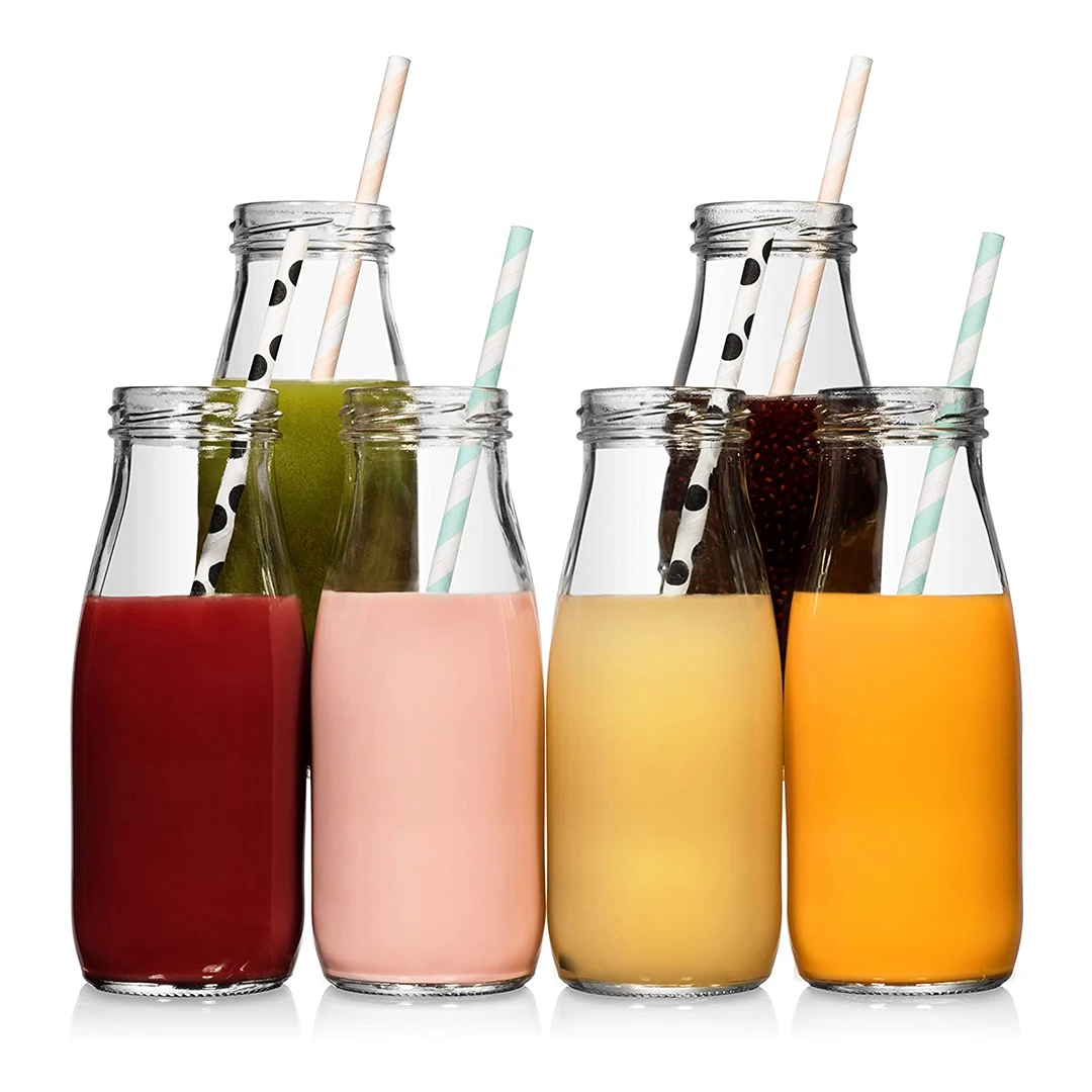 Manufacture Hot Sale 250mll 500ml 1000ml ECO Friendly Clear Juice Milk Tea Glass Bottle With Lid
