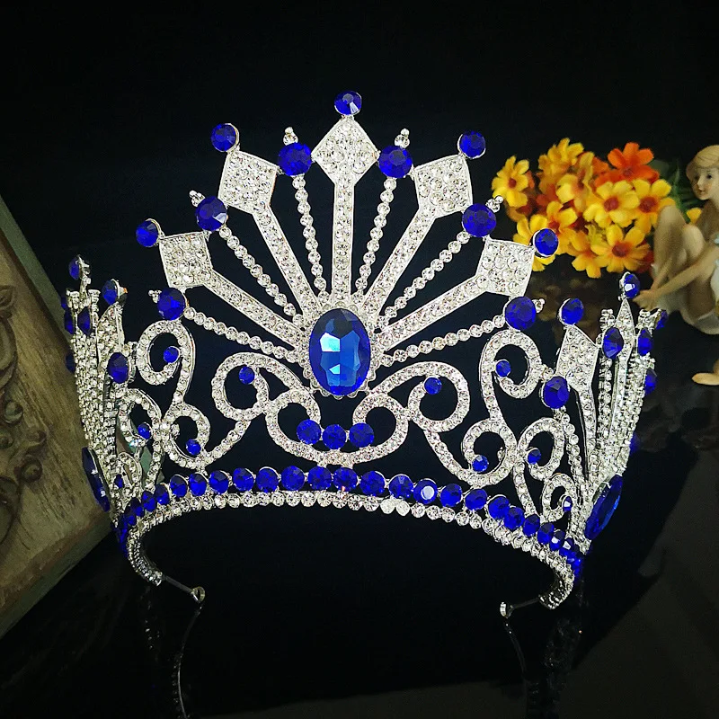 Custom Baroque Bride Big Pageant Tiara Crown Crystal Rhinestone Wedding Tiara Crown