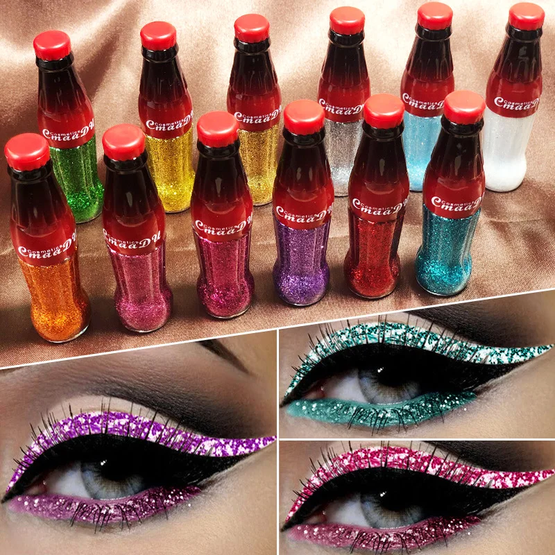 
12 Color Colorful Bright Flash Liquid Eyeliner Cosmetics Long Lasting Glitter Eyeliner 