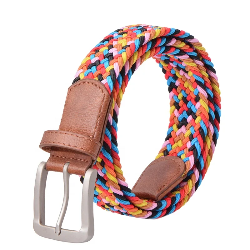 
Extra Long Sugar Fruit Color Elastic Web Belt Women Stretch Belt Metal Buckle Woven Braid Belts for Big girl 