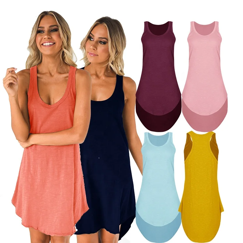 MOTE-ZC420 High Quality Plus Size Solid White Racer Tank Top Dress U Neck Sleeveless Casual Loose Ladies Short Dresses