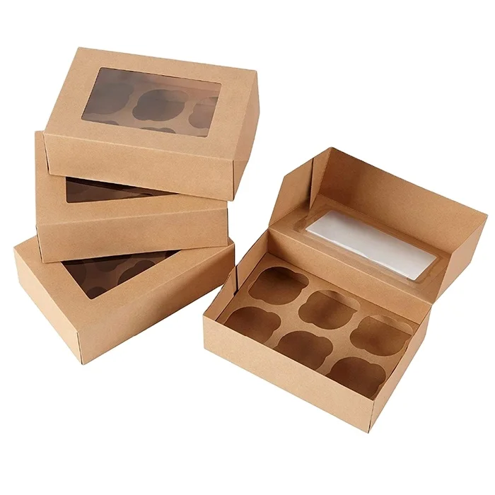 Manufacturer wholesale custom food bakery cup cake packing box kraft paper cupcake box with window