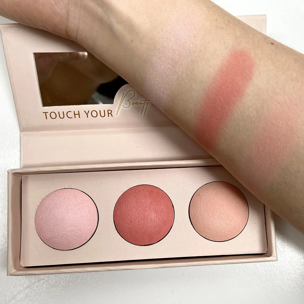 LOW MOQ pressed make up powder blushers NO logo blush and countour palette custom Luxury