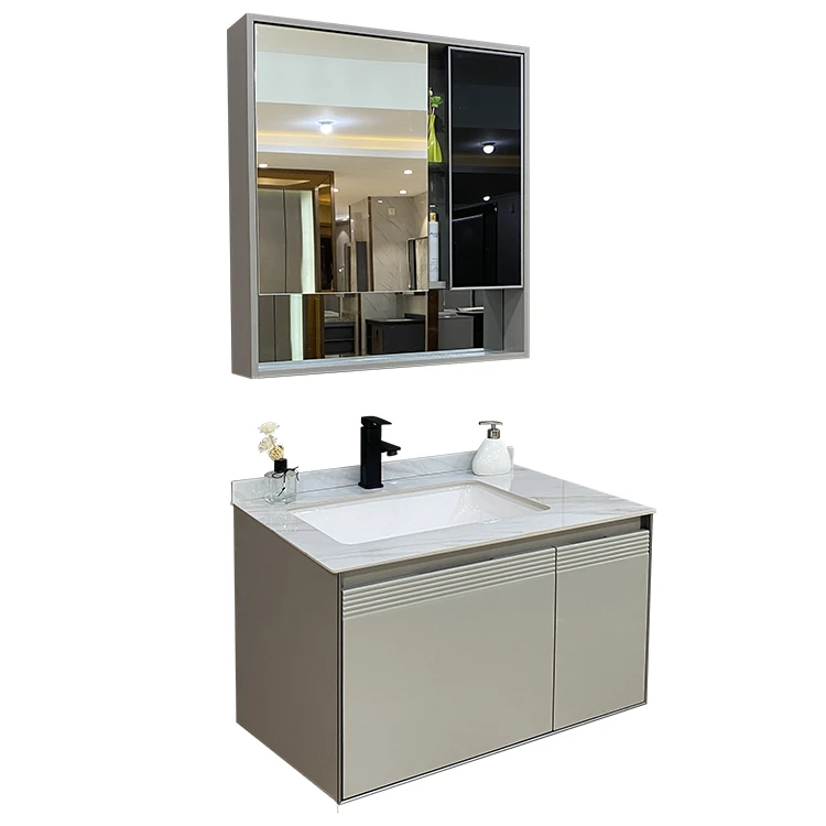 Top Grade Wholesale Wall Mounted White High Glossy painting PVC Ceramic Basin Bathroom Vanity with Mirror