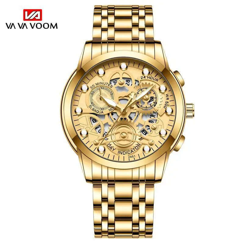 Va Va Voom Wholesale Customization Hollow Quartz Movement Illuminated 24 Hour Decorative Pointer Quartz Watches for Men Cool