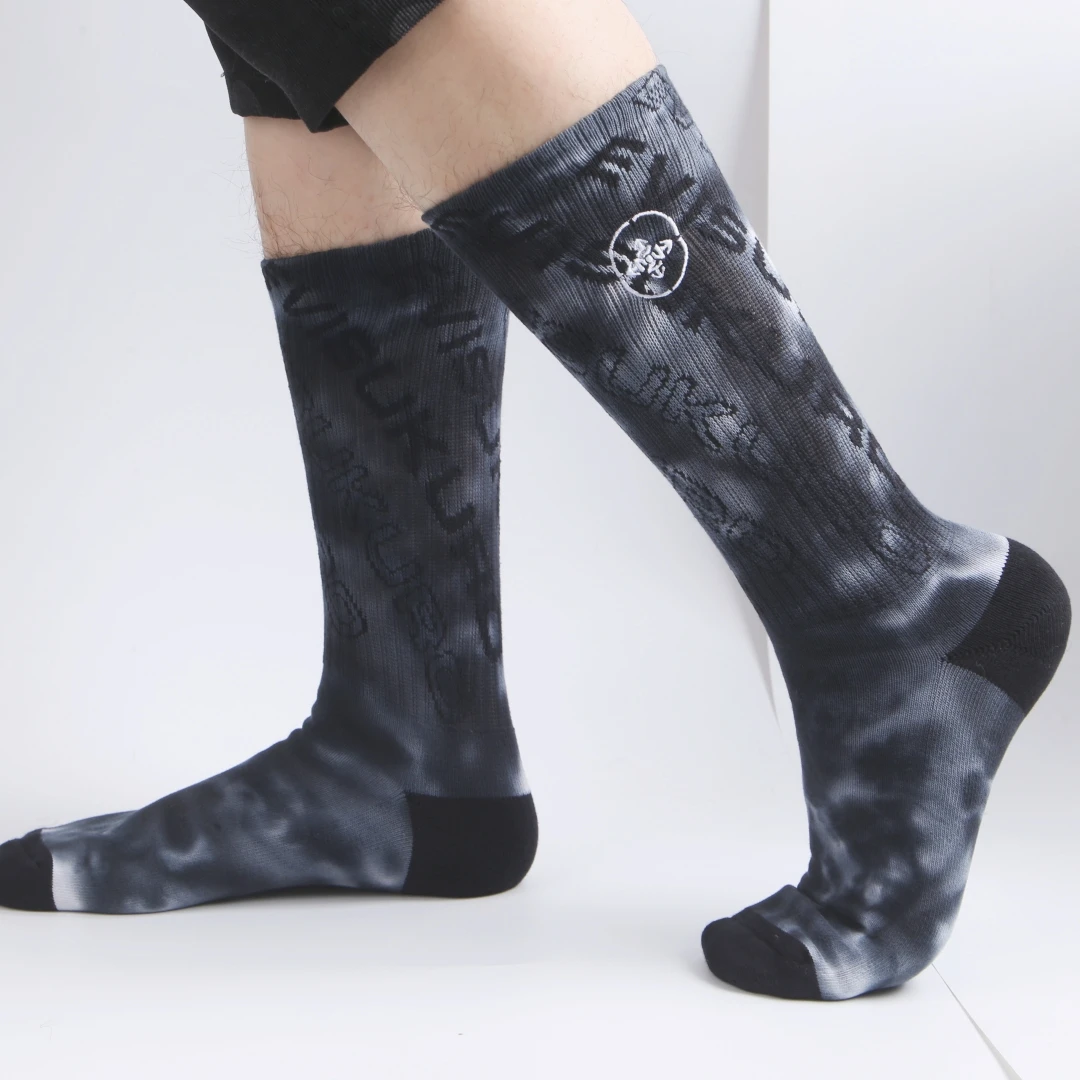 Custom Socks Design Own Logo Crew Socks Order Private Jacquard Your Label Cotton Black Man Sport Sock