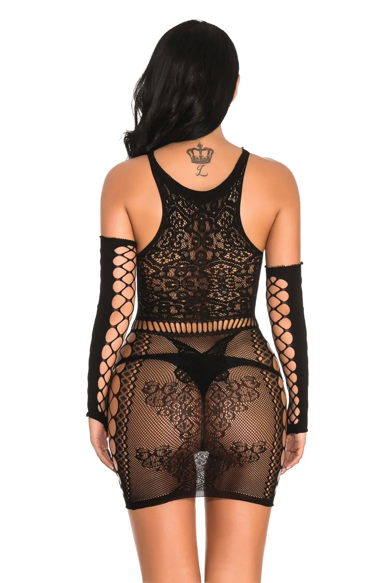 Hot Transparent Hollow Out Body Stocking Open Crotch Nightwear Dress Crotchless Women Bodysuit Set Lingerie Sexy Fishnet