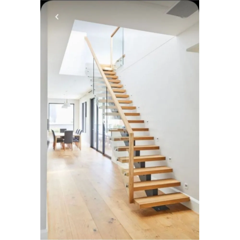 CBMmart Indoor Straight Staircase Solid Wood Tread Stairs With Laminated Glass Railing