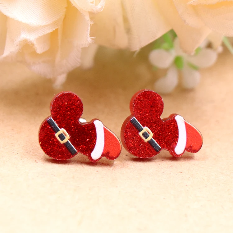 Новый продукт ER1620 CN шпилька мышь голова с Санта-шляпой милые рождественские акриловые украшения для женщин