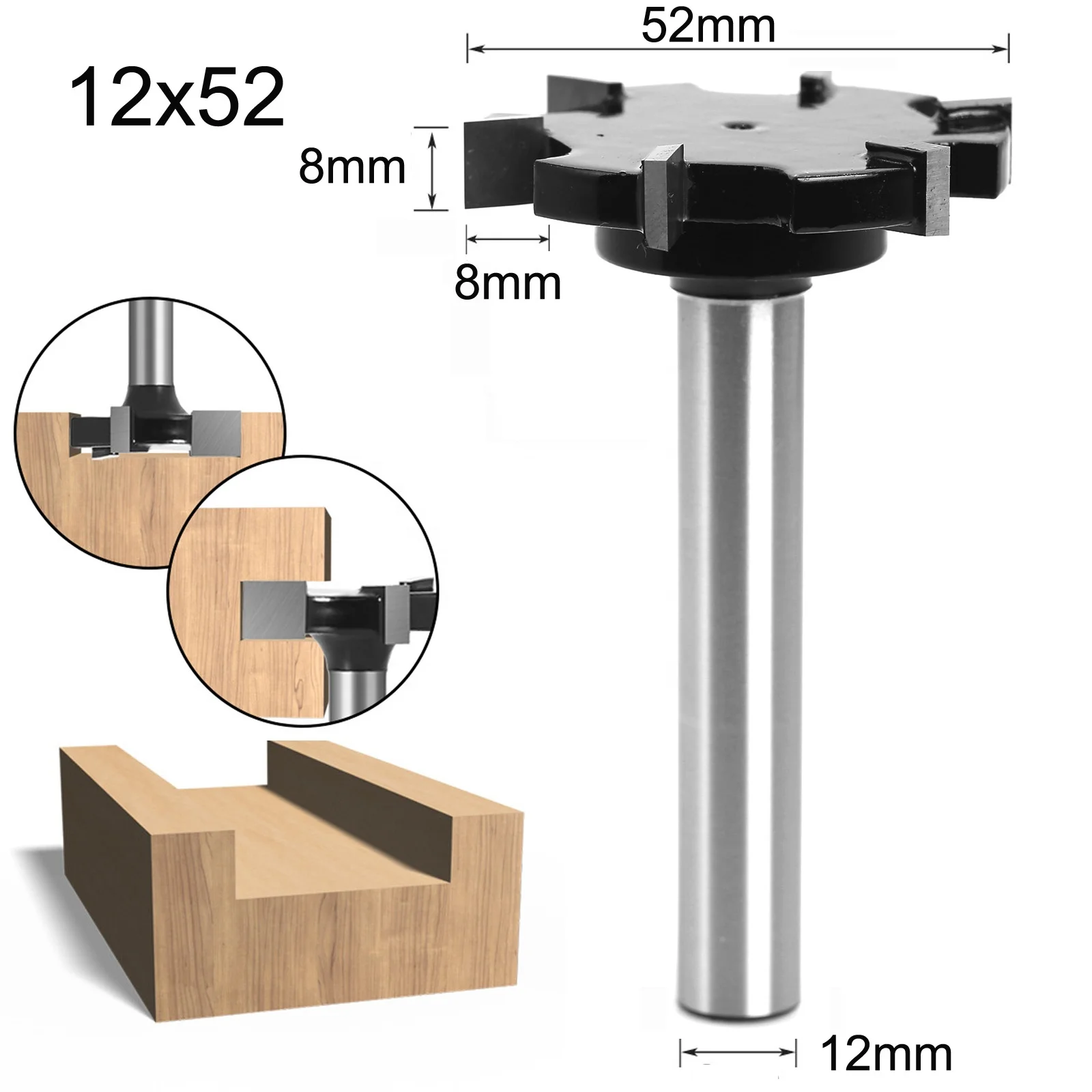 Spoilboard Surfacing Router Bits 12mm Shank,Planer Bits with Carbide Tipped 6 Flute, 52mm Cut Dia.Slab Flattening