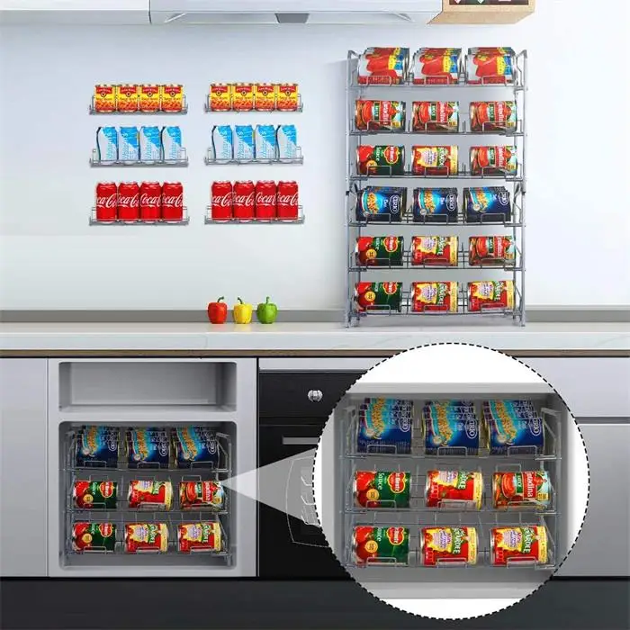 Manufacture Metal Iron Detachable 3 Tiers Wire Stackable Beer Can Storage Rack Organizer Pantry Rack For Kitchen Living Room