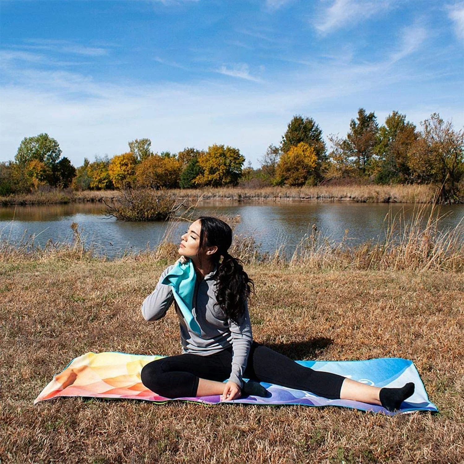 Double sided yoga towel non-slip portable travel yoga blanket