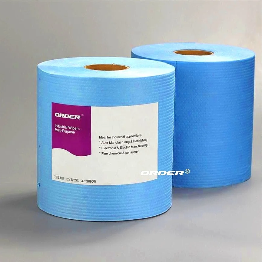 Blue embossed roll perforated nonwoven lint free highly absorbent industrial cleaning All-Purpose wipes