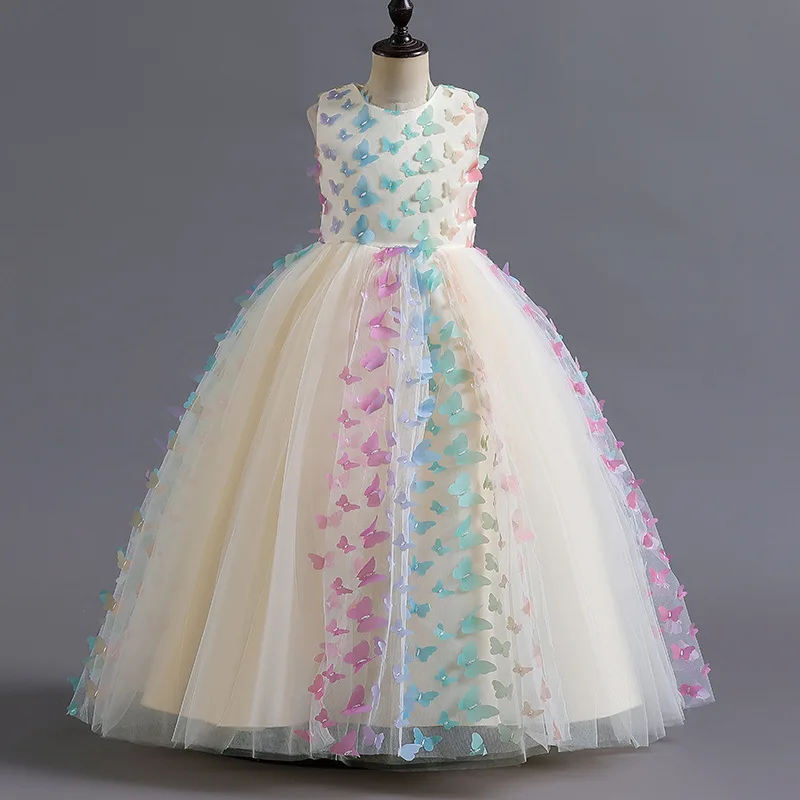 5-10 Years Kids Baby Girls Tutu Dresses Birthday Pageant Ball Gown Rainbow Tulle Wedding Party Dress For Kids Girls Long Dress