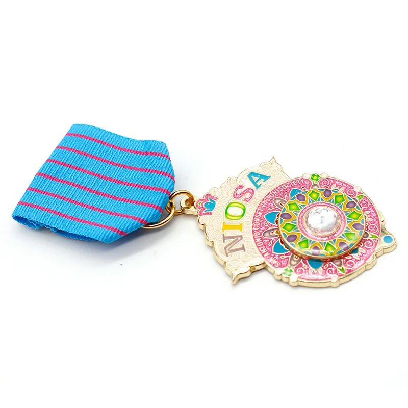 Wholesale Cheap Custom Unique Carnival Medallion Metal Colorful Enamel Glitter Fiesta Medal with Rhinestone