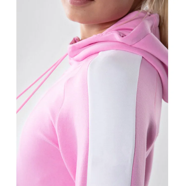 Women Fashion Design Sport Gym Cotton Full Zip Side Zip Pocket Color Block Hoodie