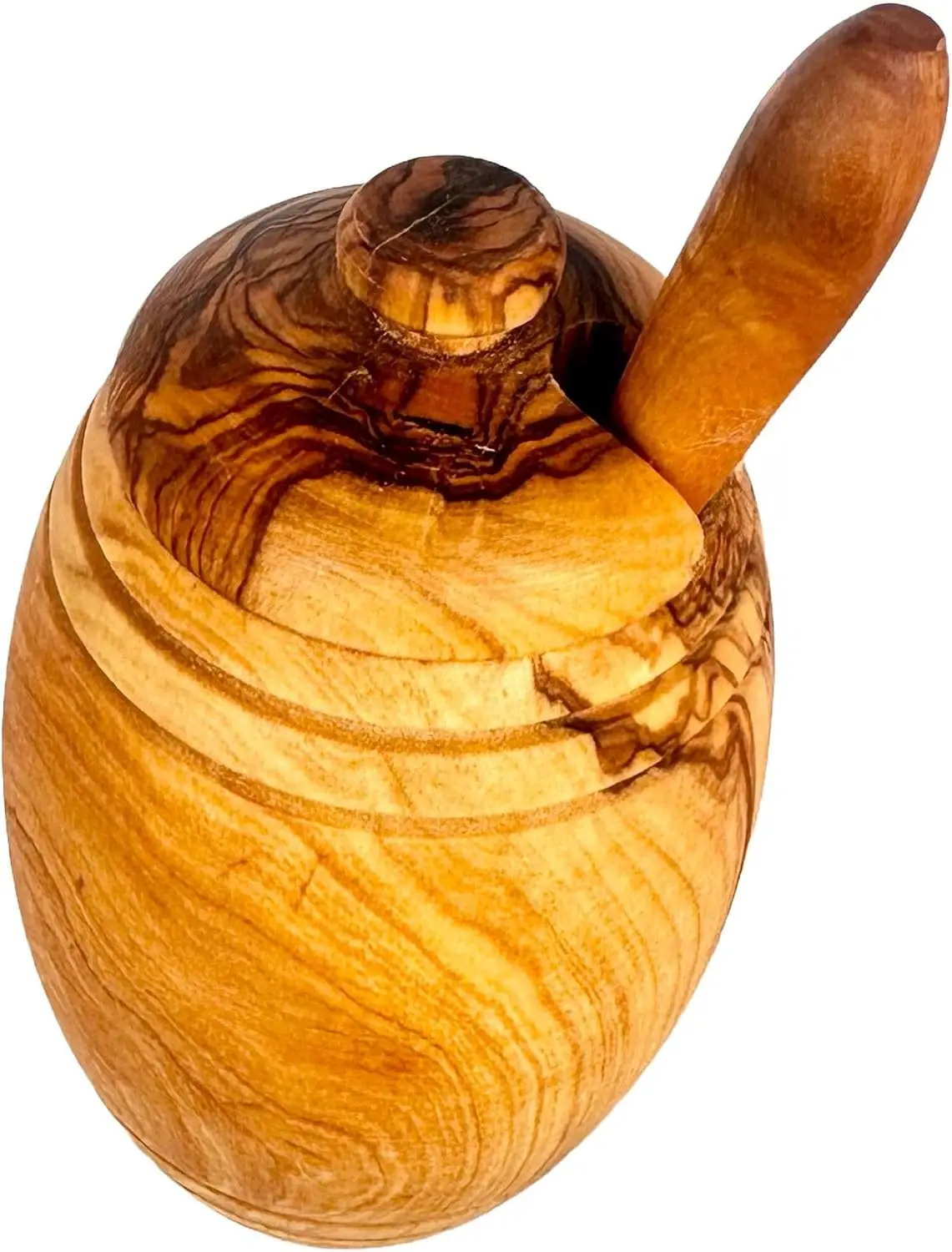 Choixe. Olive Wood Honey Pot with Honey Dipper. Authentic Mediterranean Olive Wood. Handcrafted