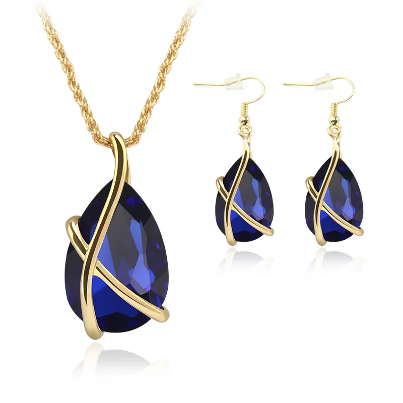 Lateefah Fashion 18k Gold Plated Big Crystal Necklace Earrings Jewelry Sets Dubai Gold Plated Jewelry Set