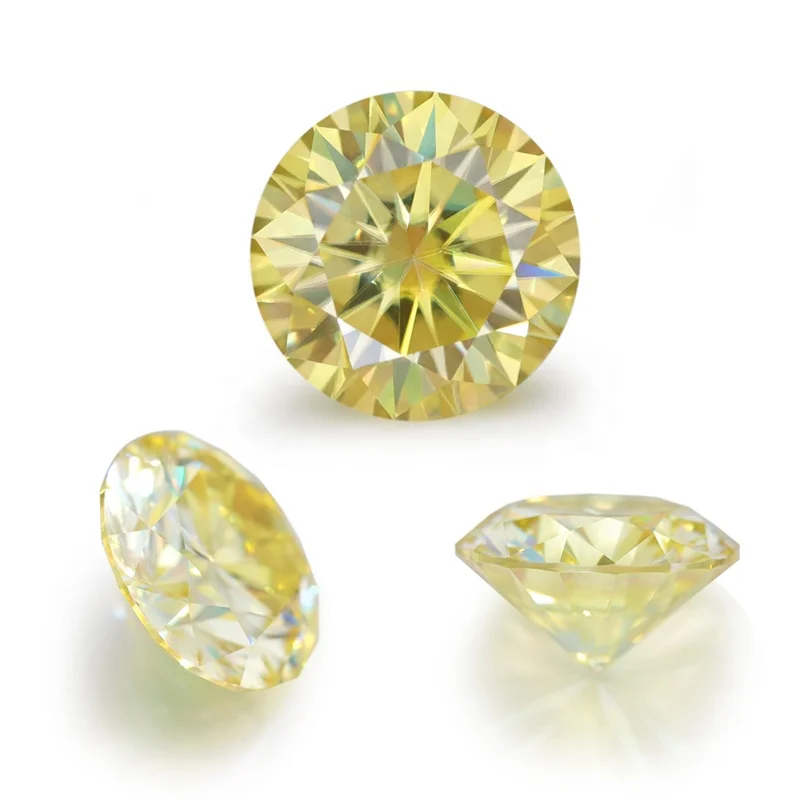 Manufacturer Factory Price6.5mm 8mm GRA Certificates Intense Vivid Blight Yellow Color 8H8A Round Brilliant Cut Moissanite Loose