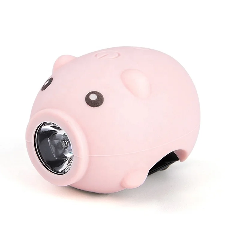 USB Rechargeable Silicone Rubber Animal Pig cycling Horn Bell Bicycle Front Lights Bike lamp for kids children