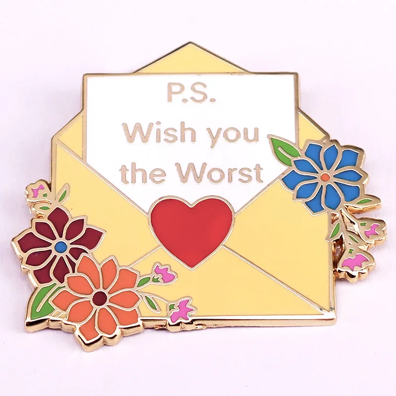 New special meaning envelope flower hard enamel pin alloy metal badge