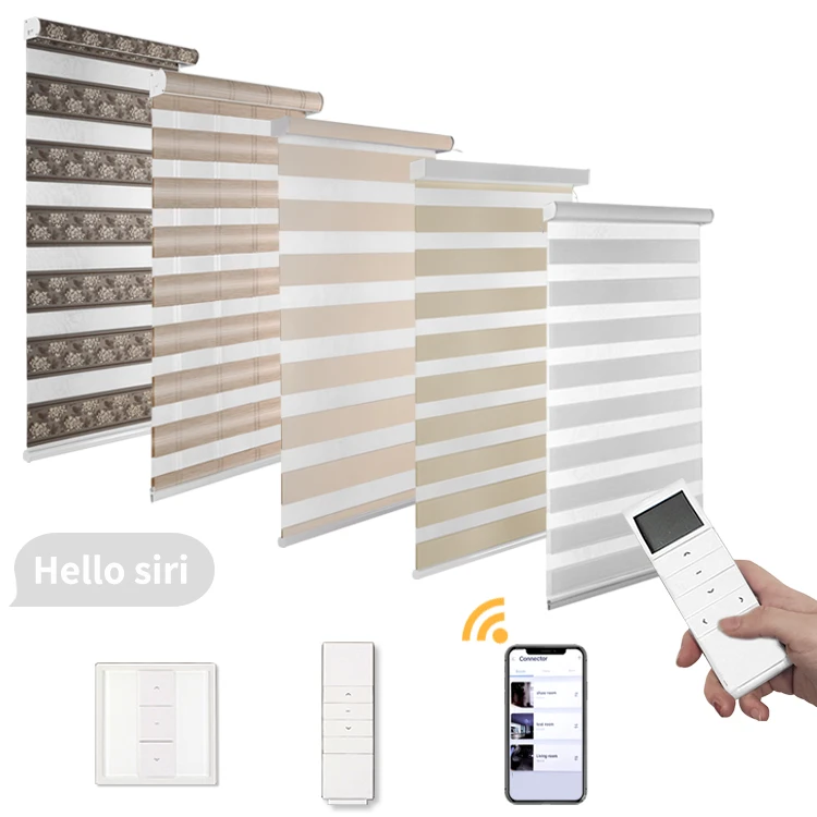  Double layers luxury smart dual roller blinds 100% blackout day night window eletric motorized