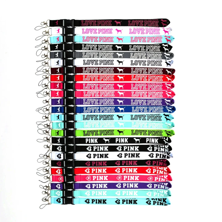 Wholesale Silk-screen Printing Keychain Lanyard Custom Logo Lanyards Polyester Love Pink Lanyard