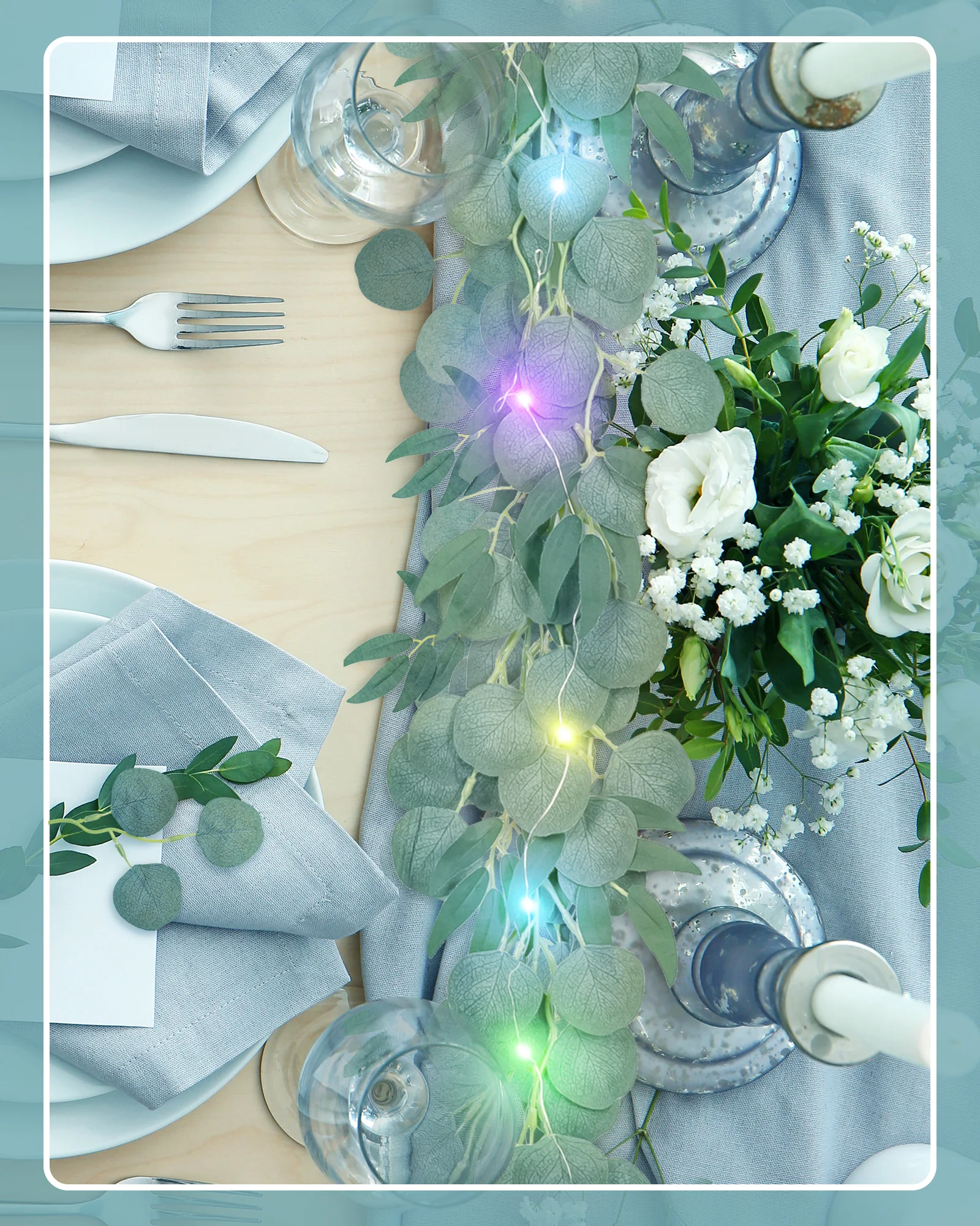 JACKYLED Willow Leaves Eucalyptus Garland Indoor Outdoor Christmas decorative LED RGB fairy String Light