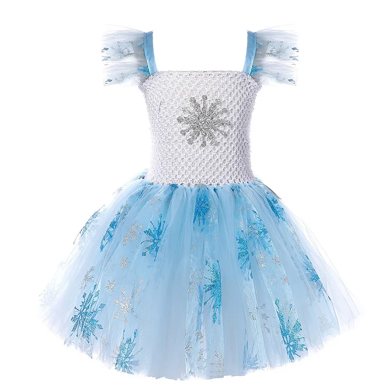 Custom Cosplay Elsa Princess Dress White Glowing Tulle Puffy Ball Gown For Girls With Headband